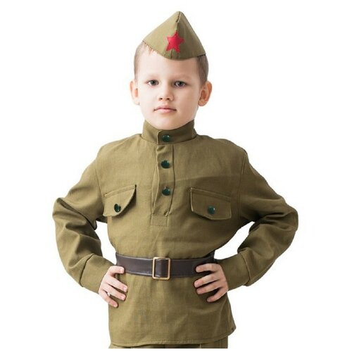 фото Карнавальный костюм для детей фабрика бока костюм на 9 мая солдат с пилоткой детский, 104-116 см