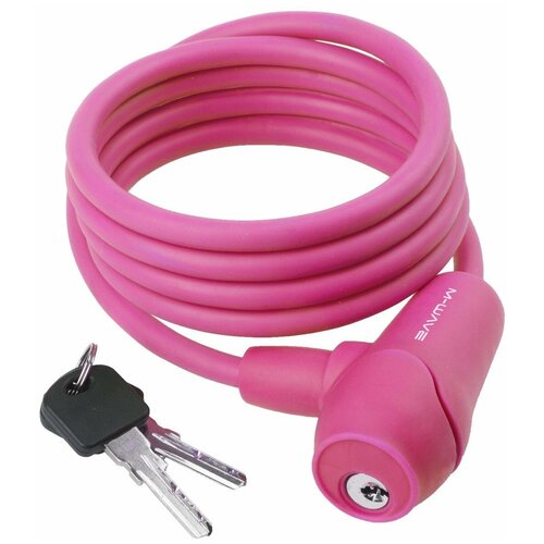 фото Велосипедный замок m-wave тросовый, на ключ, 8 х 1500 мм, розовый (60) 5-231018