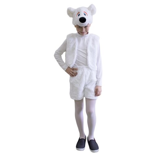 фото Карнавальный костюм «белый медвежонок», шапочка, жилет, шорты, рост 122-128 см qwen