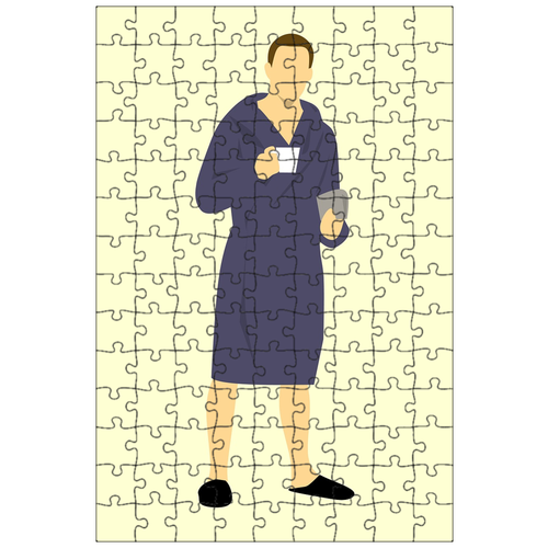 фото Магнитный пазл 27x18см."человек, халат, кофе" на холодильник lotsprints
