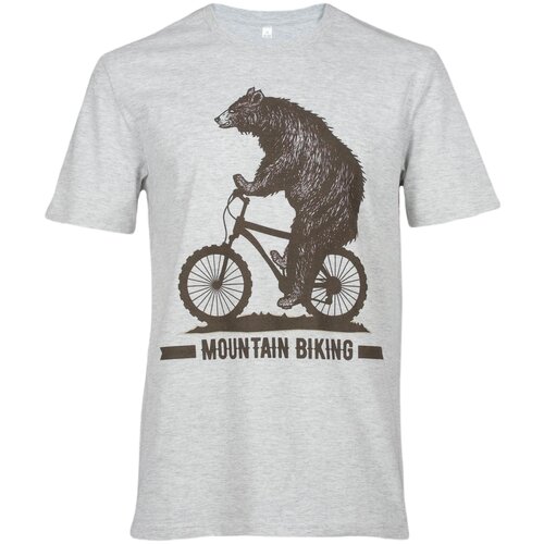 фото Мужская хлопковая футболка bear’s gear с дизайнерским принтом "медведь на велосипеде" серый меланж bear's gear