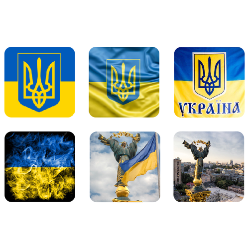 фото 3д наклейки на телефон / 3d стикеры флаг, герб украины набор 6шт. размер 1 шт 3х3 см. яркие. мега принт