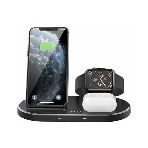 фото Беспроводное зарядное устройство 3 в 1 mivo mw -05 c кабелем usb - lightningм в комплекте / док станция для iphone и apple watch