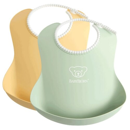 фото Нагрудник babybjorn soft bib мягкий пластиковый с карманом 2 шт, нежно-зеленый