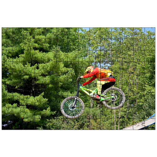 фото Магнитный пазл 27x18см."байкер, горный велосипед, прыгать" на холодильник lotsprints