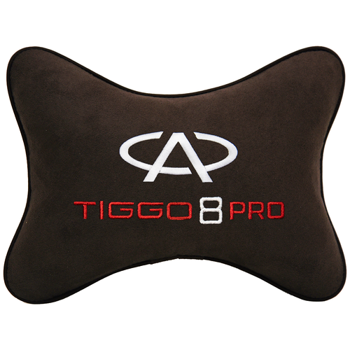 фото Подушка на подголовник алькантара coffee с логотипом автомобиля chery tiggo 8 pro vital technologies