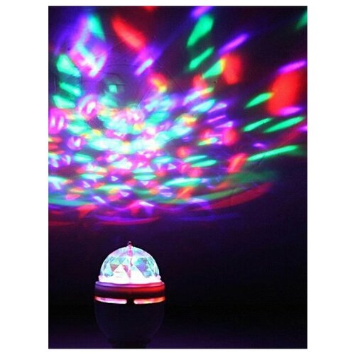 фото Вращающаяся диско лампа цветная led full color rotating lamp с угловым патроном, европейской вилкой и выключателем. 3 вт