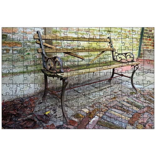 фото Магнитный пазл 27x18см."скамейка, деревянные скамьи, старые скамейки" на холодильник lotsprints