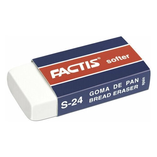 фото Ластик factis softer s 24 (испания), 50х24х10 мм, белый, прямоугольный, картонный держатель, cmfs24, cnfs24