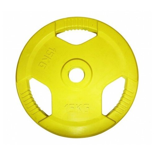 фото Олимпийский диск евро-классик с тройным хватом 15 кг. (обрезиненный, желтый, d51мм.) bronze gym