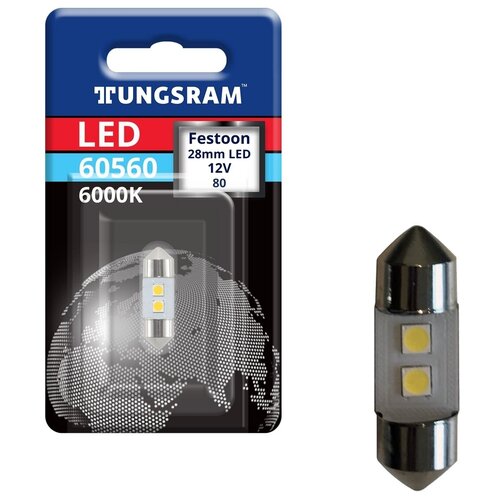 фото Лампа светодиодная tungsram "c5w", 28мм, 12v, led 0,5w, 6000к, sv8.5-8, 60lm