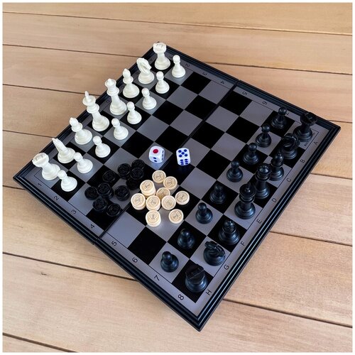 фото Игровой набор 3 в 1 шахматы, шашки, нарды, фулстор, фигуры магнитные, размер доски 25 на 25 см