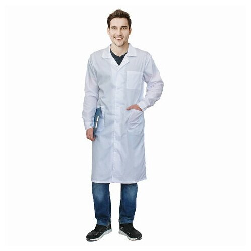 фото Халат медицинский мужской белый, тиси, размер 52-54, рост 170-176, плотность ткани 120 г/м2, 610761 no name