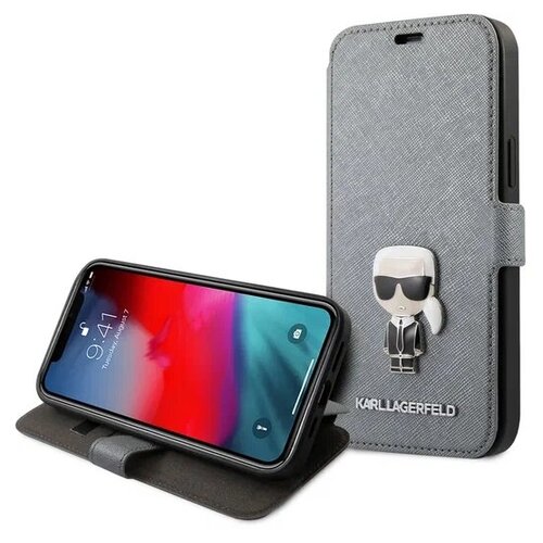 фото Lagerfeld для iphone 12 mini (5.4) чехол pu saffiano ikonik karl (metal) booktype silver karl lagerfeld