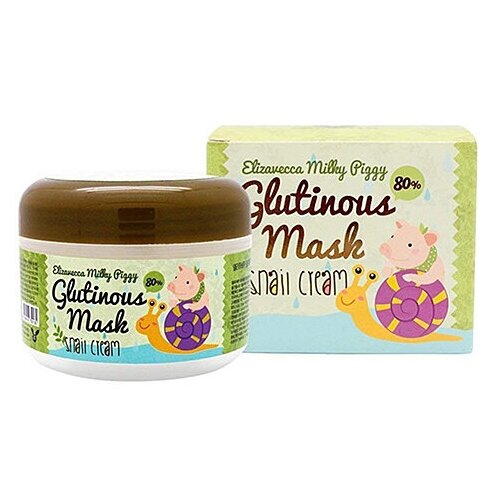 фото Elizavecca milky piggy glutinous mask 80% snail cream, 100мл крем маска ночная с муцином улитки