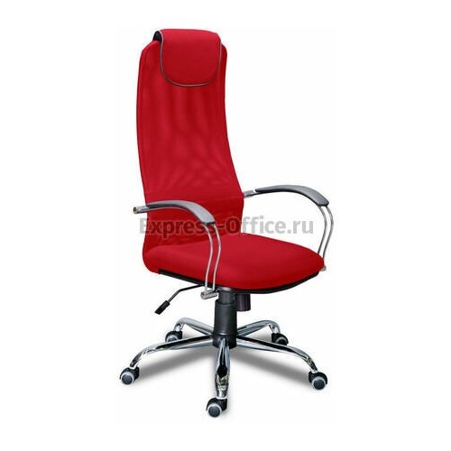 фото Кресло для руководителя экспресс офис фокс хром, обивка: текстиль, цвет: ткань сетка красная