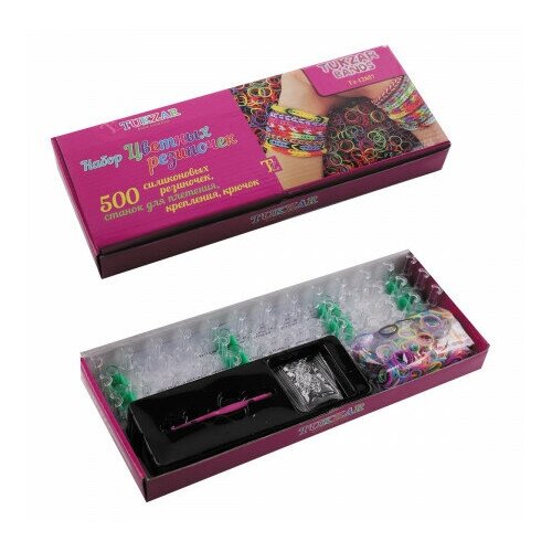 фото Набор цветных резиночек для плетения браслетов, картонная упаковка, 500 резиночек, станок, крючок.tz 12857 tukzar