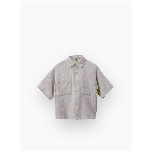 фото 88130, рубашка детская happy baby хлопковая для девочки и для мальчика на лето, темно-серый, серый графит, размер 98-104