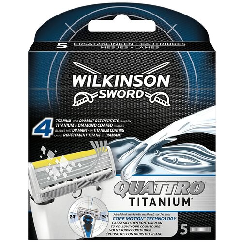 Wilkinson Sword / Schick / Quattro Titanium Core Motion / Сменные кассеты для станка Quattro, 5 шт. wilkinson sword quattro titanium sensitive сменные кассеты для бритвы 8 шт