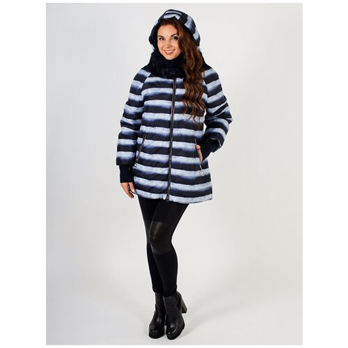 фото  куртка riches зимняя, средней длины, силуэт прямой, ветрозащитная, утепленная, съемный капюшон, размер 50, белый, синий