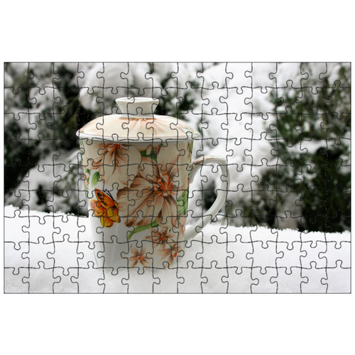 фото Магнитный пазл 27x18см."кружка, чай, зима" на холодильник lotsprints