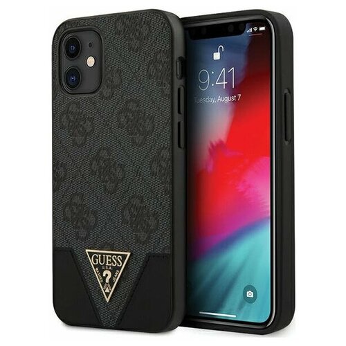 фото Чехол-накладка для iphone 12 mini guess 4g pu triangle metal logo hard, серый (guhcp12spu4ghbk)