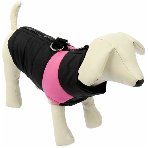 фото Куртка на синтепоне с креплениями для поводка, размер m (ог 43 см, дс 30 см), черная с розовым сима-ленд