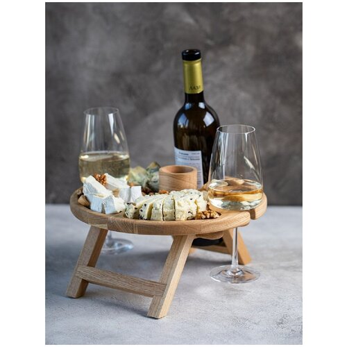 фото Винный столик из дерева / раскладной столик / менажница / винница из дерева / поднос для вина деревянный / винный стол круглый / поднос для вина oem