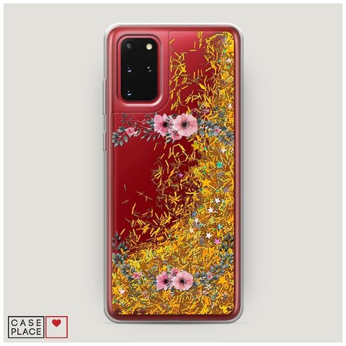 Чехол Жидкий с блестками Samsung Galaxy S20 Plus Flower Power