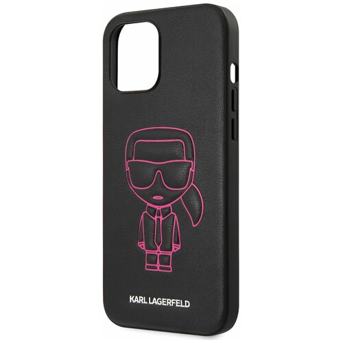 фото Чехол lagerfeld для iphone 12 pro max (6.7) pu ikonik outlines metal logo hard black/pink karl lagerfeld