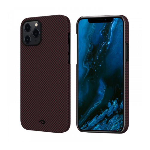 фото Чехол pitaka magez case для iphone 1212 pro 6.1, черно-красный (шахматное плетение), кевлар (арамид)