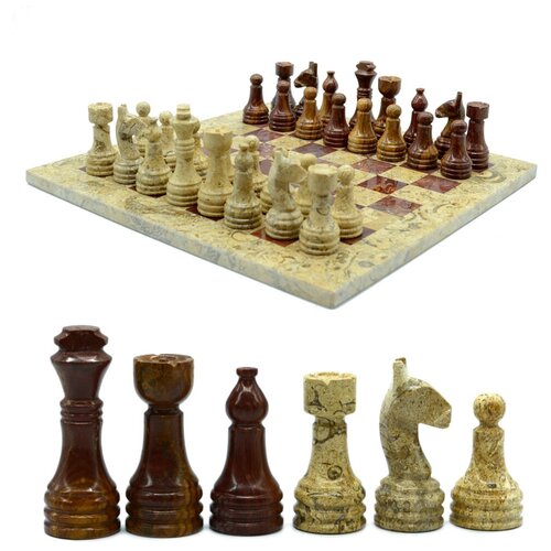 фото Шахматы из ракушечника с коричневым ониксом 300*300мм шахматы из ракушечника с коричневым ониксом 300*300мм