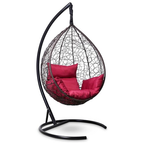 фото Подвесное кресло- кокон laura outdoor sevilla коричневое + каркас (бордовая подушка)