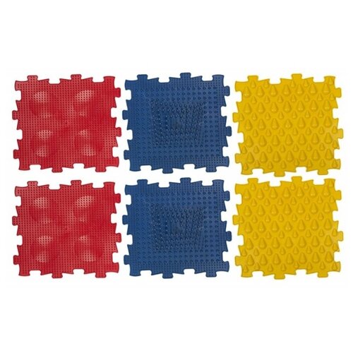 фото Коврик массажный детский, арт. у967, 6 модулей (24,5*24,5*1,4см), красный, синий, желтый стром