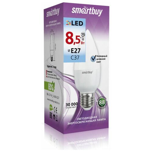 фото Светодиодная лампа smartbuy c37-9,5w / 6000 / e27 sbl-c37-9_5-60k-e27