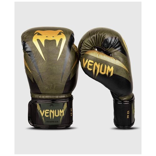 фото Venum боксерские тренировочные перчатки impact хаки- золотые