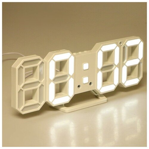 фото Часы- будильник электронные "цифры", цифры белые, с термометром, белые, 23х9.5х3 см 3244774 сима-ленд