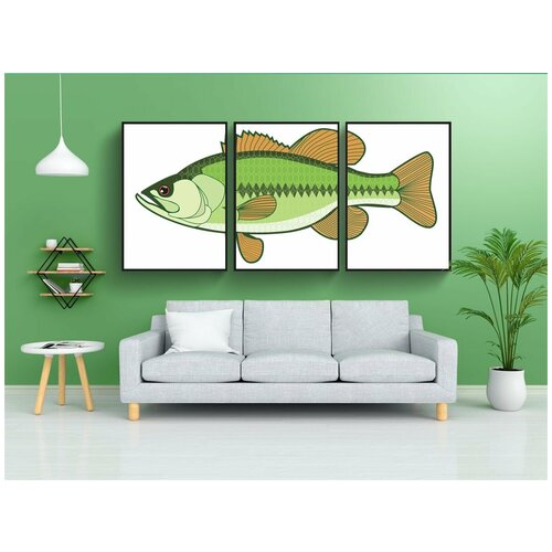 фото Модульный постер "бас, основание, рыба" 180x90 см. из 3х частей в тубусе, без рамки lotsprints