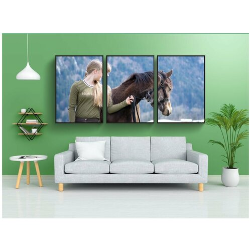 фото Набор модулных постеров для интерьера "девочка, лошадь, конный спорт" 60x90 см. в тубусе, без рамки lotsprints