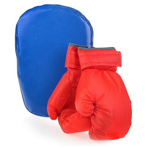 фото Набор для бокса: лапа боксерская 27х18,5*4 см. с перчатками. синий+красный belon