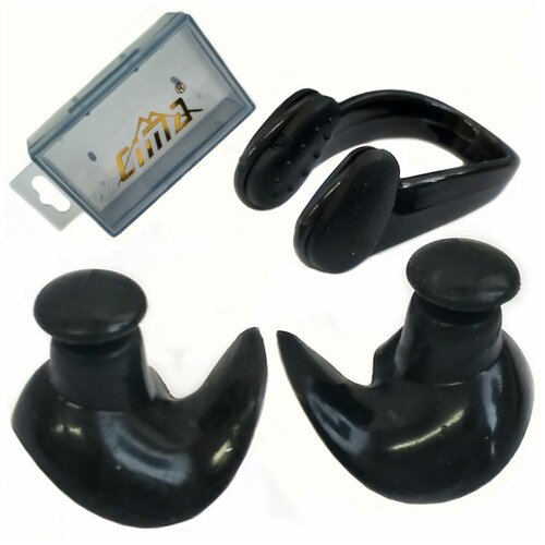 фото C33425-2 комплект для плавания беруши и зажим для носа (черные) hawk