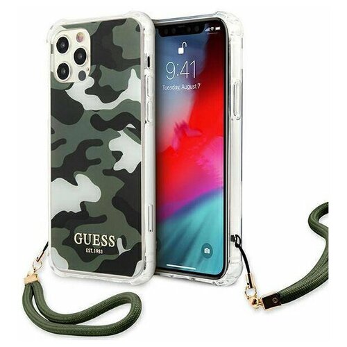 фото Чехол cg mobile guess pc/tpu camo hard + nylon hand cord для iphone 12 pro max, цвет зеленый (guhcp12lksarka)