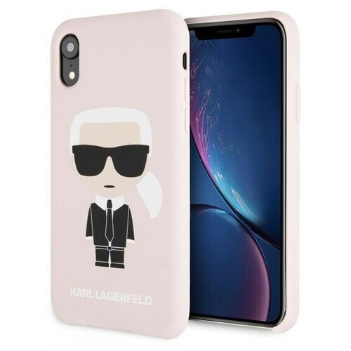 фото Чехол cg mobile karl lagerfeld liquid silicone iconic karl hard для iphone xr, цвет светло-розовый (klhci61slfkpi)