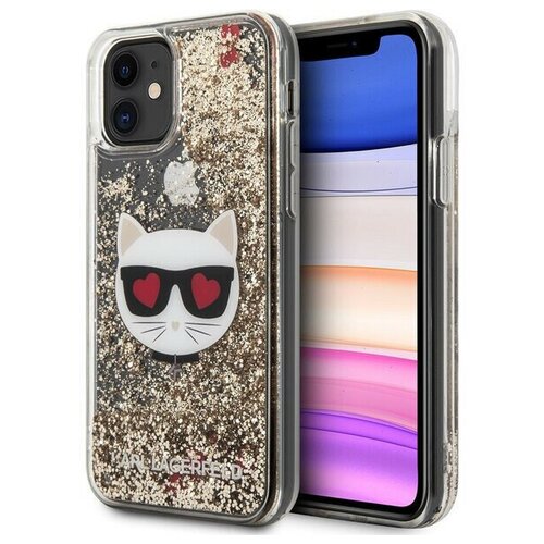 фото Чехол cg mobile karl lagerfeld liquid glitter choupette head hard для iphone 11, цвет золотой (klhcn61lcglgo)