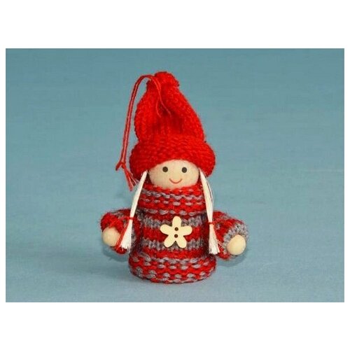 фото Ёлочная игрушка малышка в свитере, дерево, текстиль, красная, 8 см, breitner 82-3592