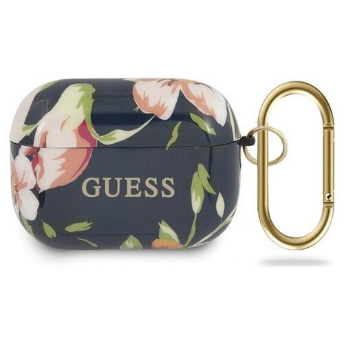 фото Чехол с карабином cg mobile guess silicone case with ring flower n.3 для airpods pro, цвет синий (guacaptpubkfl03)