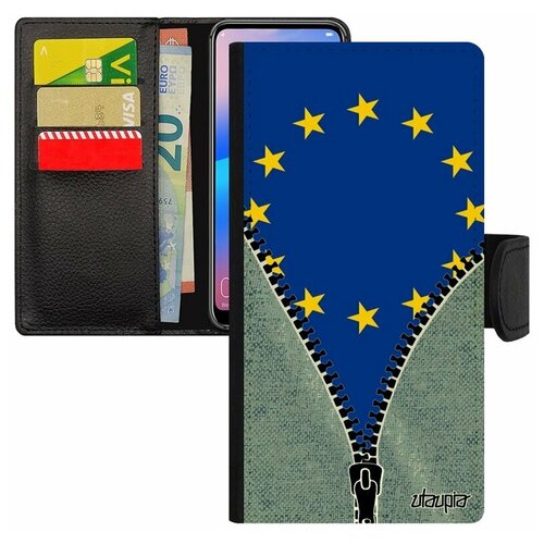 фото Чехол-книжка на смартфон galaxy s8, "флаг европы на молнии" путешествие страна utaupia