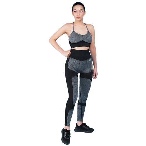 фото Женский комплект для фитнеса 2 в 1, топ с рукавами и легинсы, черный, размер м atlanterra