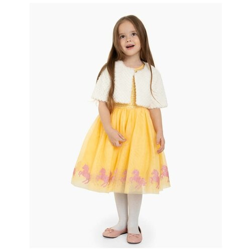 фото Жёлтое пышное платье с пайетками для девочки gloria jeans