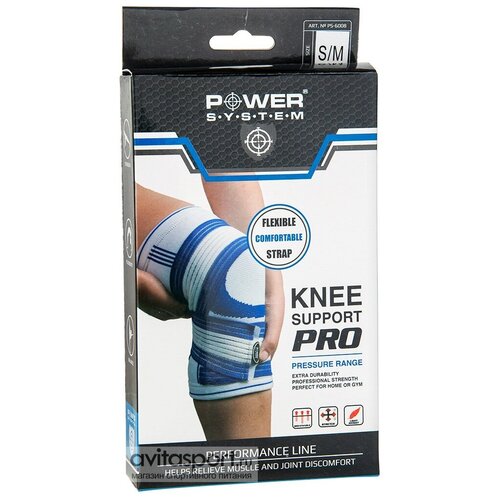 фото Power system accessories суппорт для колена ps-6008 knee support pro • 1 шт • белый-синий • l/xl